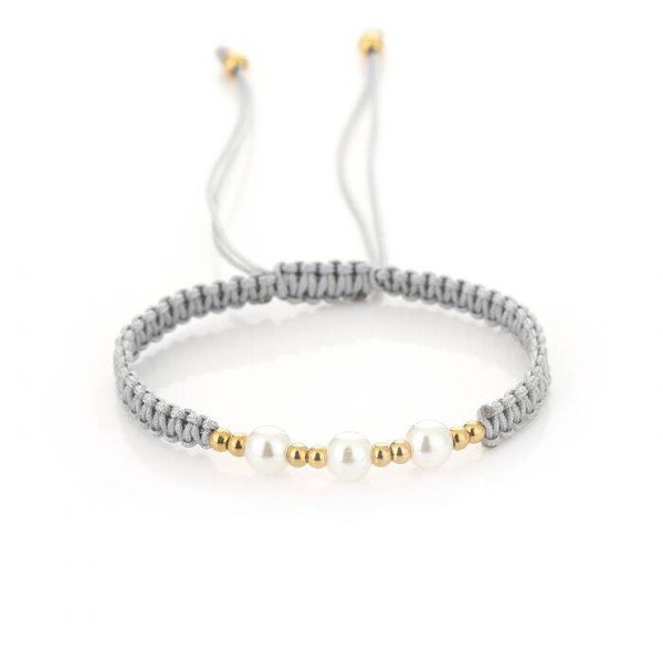 Macramé pearl bracelet zilver