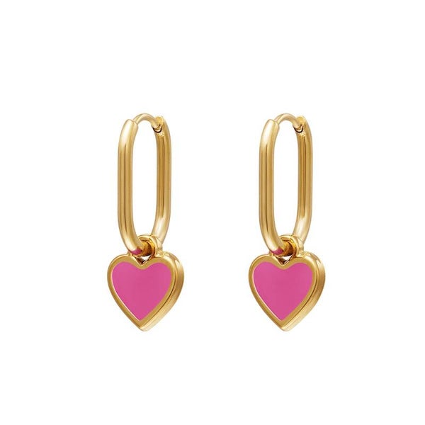 Oorbellen pink heart stainless steel