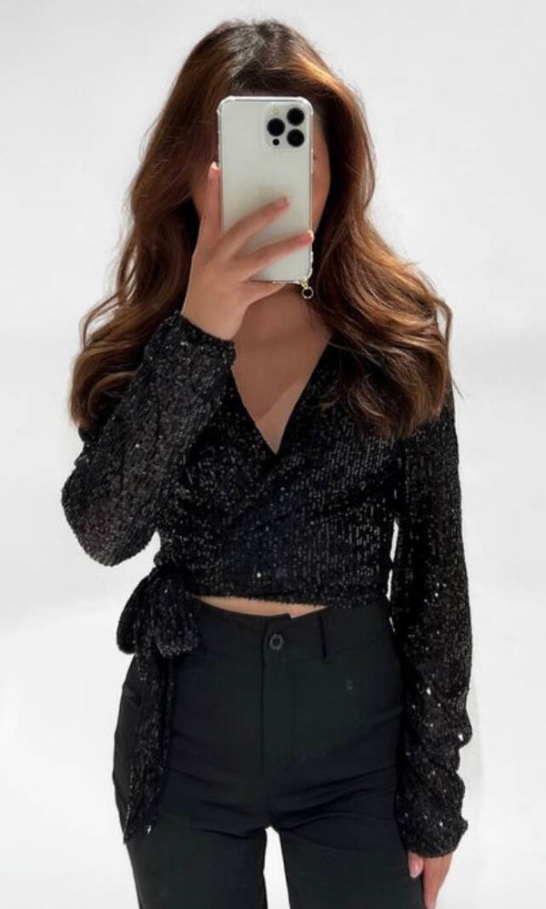Wrap top glitter black🖤