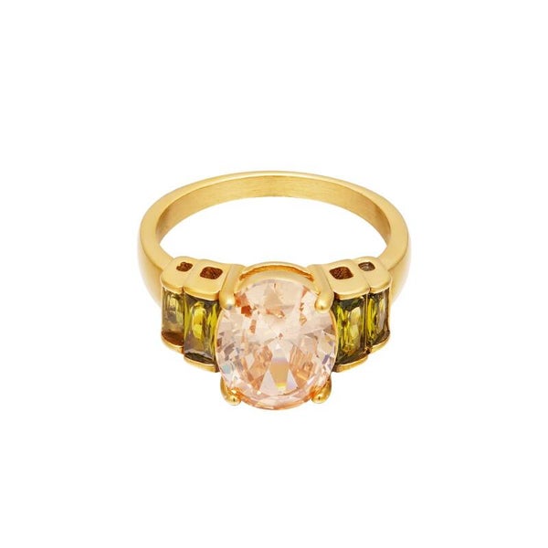 Ring statement zirkonia peach / Green