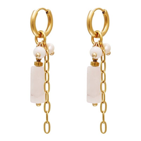 By nature stone oorbellen stainless steel White