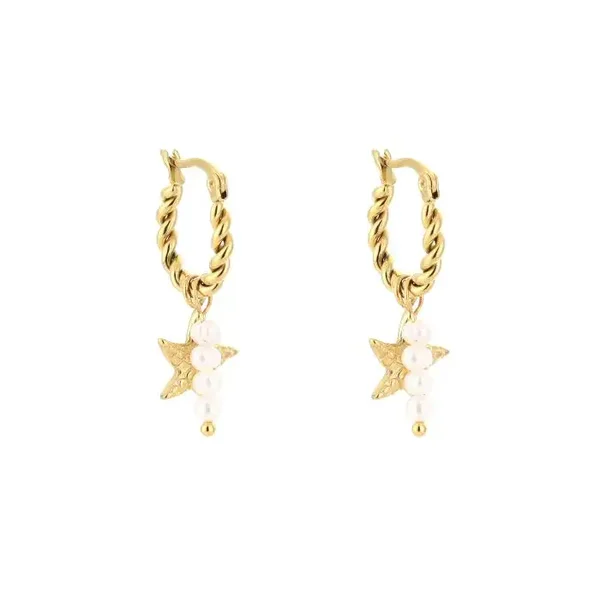 Oorbellen stars & pearls stainless steel