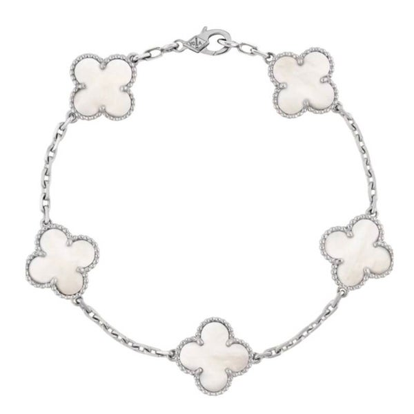 Klaver Armband Stainless steel wit