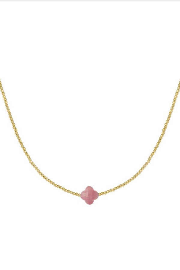 Klaverketting stainless steel goud licht roze
