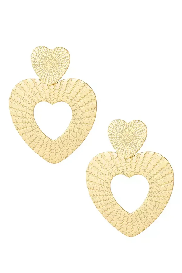 Double heart oorbellen goud