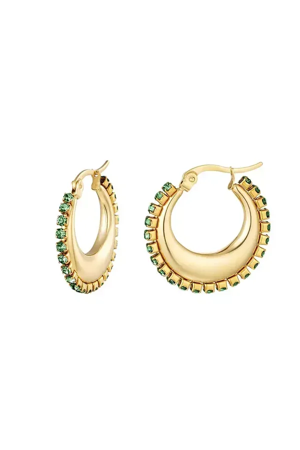 Ronde oorbellen donkergroene steentjes goud