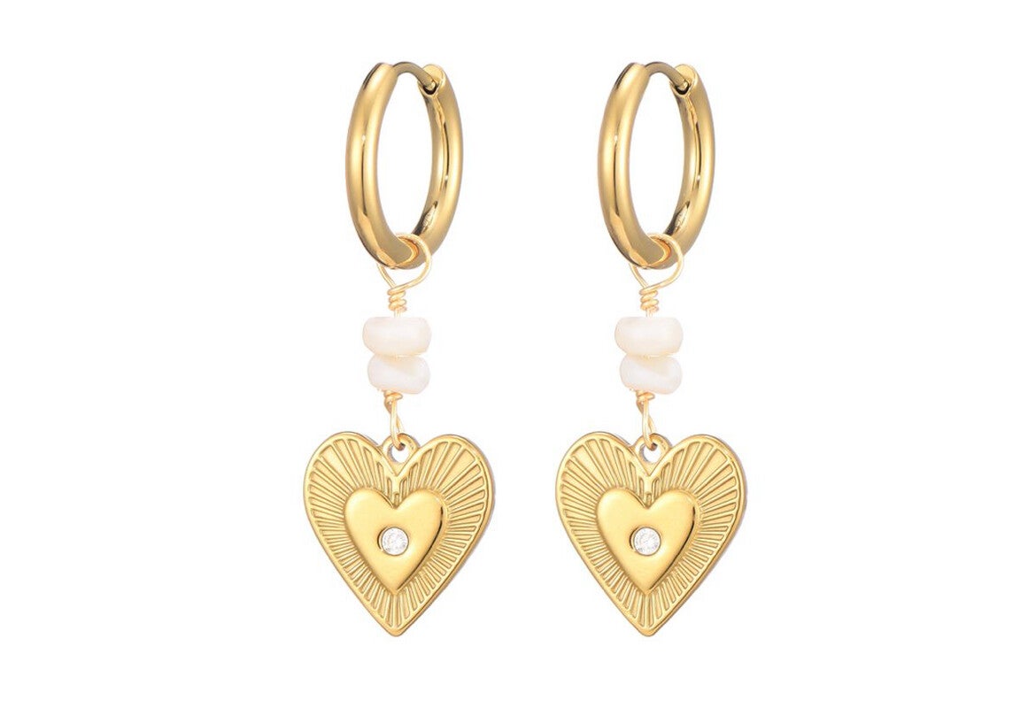 Heart shel earring goud