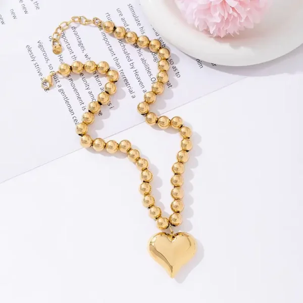 Heart beads ketting goud