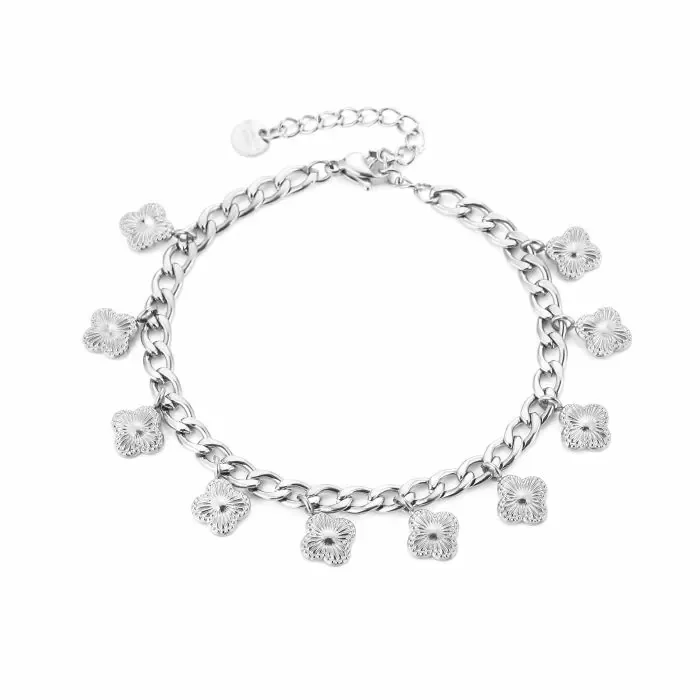Klaver 4 schakel bracelet zilver