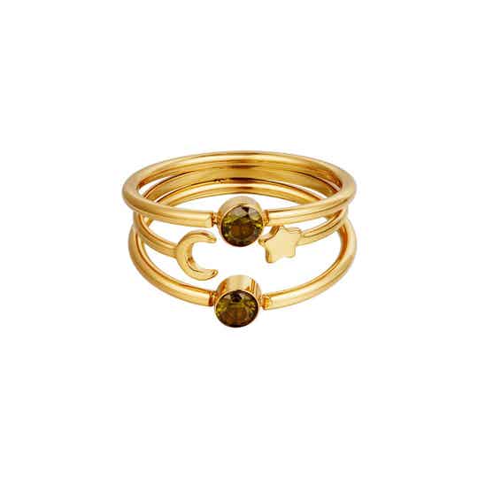 Ring Moon & Stars Stainless steel Green - Gold