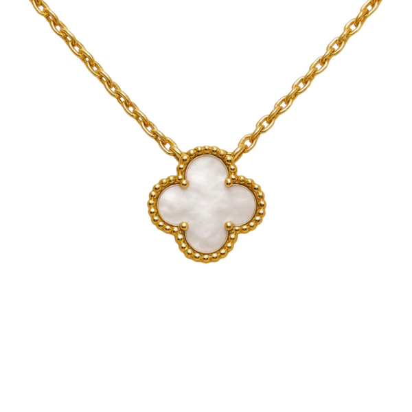 Klaver ketting stainless steel wit goud