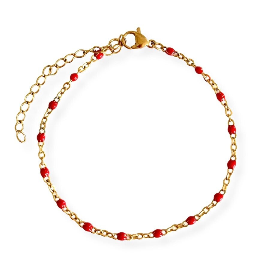 Dots armband rood - stainless steel