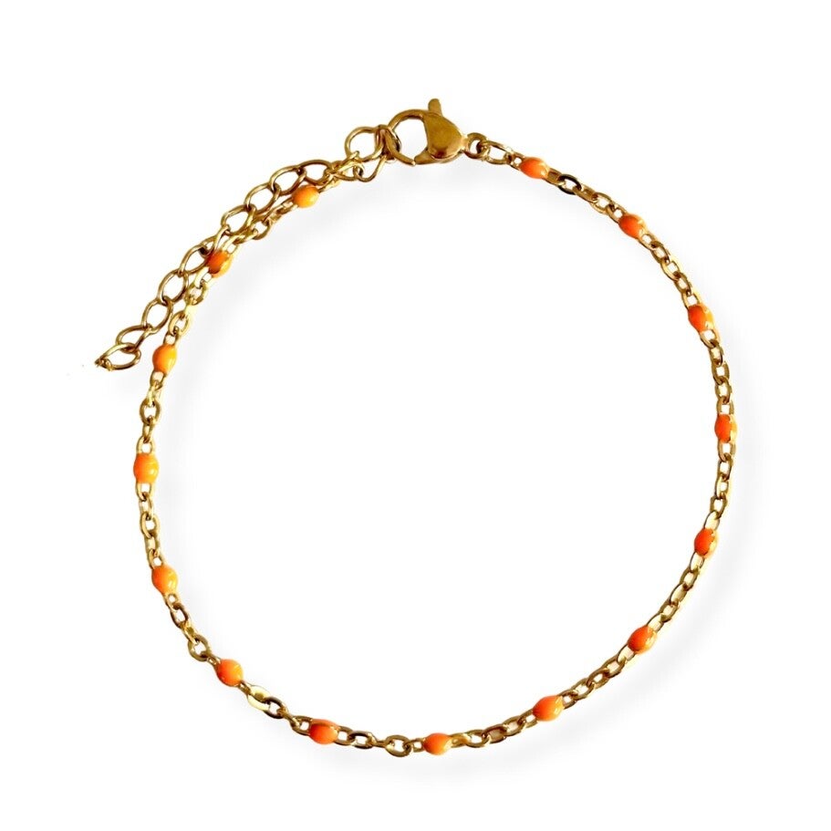 Dots armband oranje - stainless steel