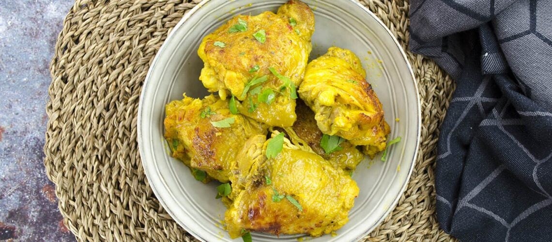 Zaterdag 21 maart Ajam opor kuning met rijst en groenten