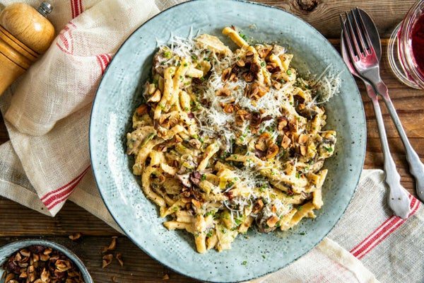 Zaterdag 7 maart Spätzle in romige champignonsaus