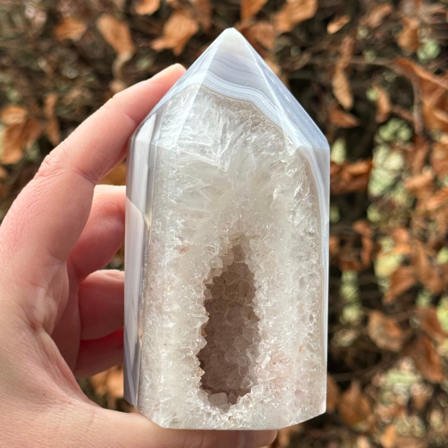 Druzy Agaat met Kwarts Punt