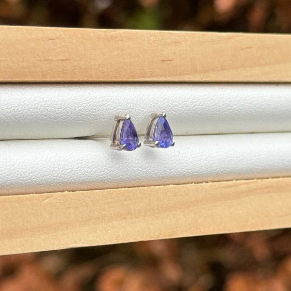 Tanzaniet Peer Oorbellen - Rhodium Plated