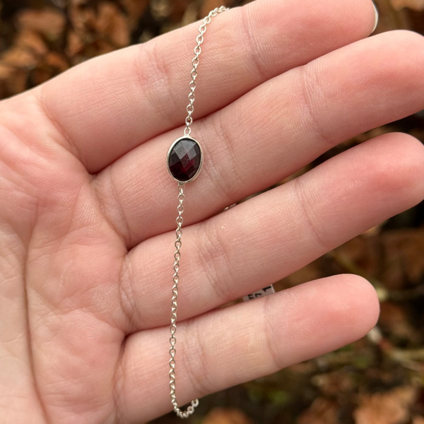 Ovale Granaat Armband - 925 zilver