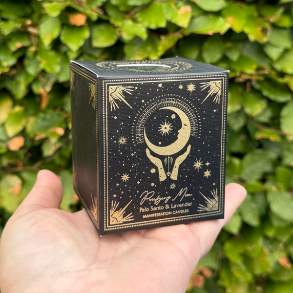Manifestatiekaars Purifying Moon - amethist, lavendel en palo santo