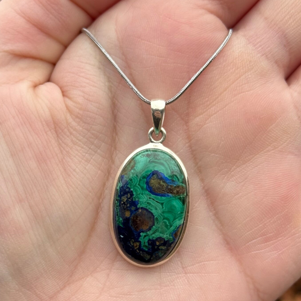 Malachiet met Azuriet Hanger - 925 Zilver