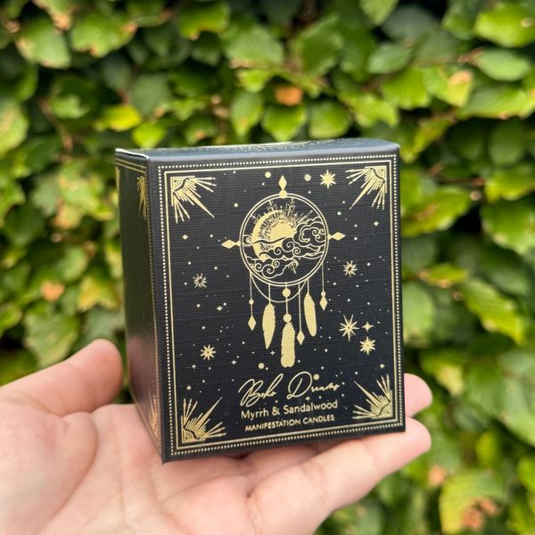 Manifestatiekaars Boho Dreams - Bergkristal, mirre en sandalhout