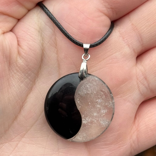 Ying en Yan - Obsidiaan en Bergkristal Hanger