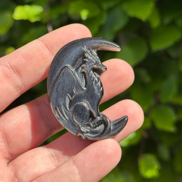 Zilver Obsidiaan Draak op Maan - #C8