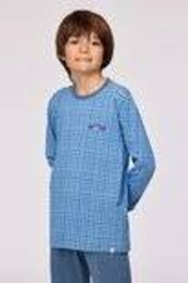 Blauwe ruitjes pyjama met grijze broek in katoen, 16 jaar