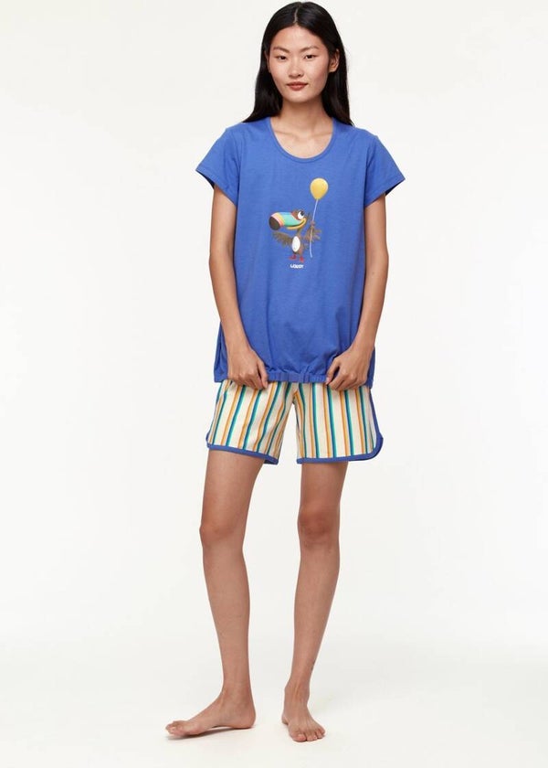 pyjama meisjes/dames - blauw - toekan - 16 jaar