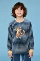 pyjama jongens/heren velours - antraciet/geel gestreept - kat -14 jaar