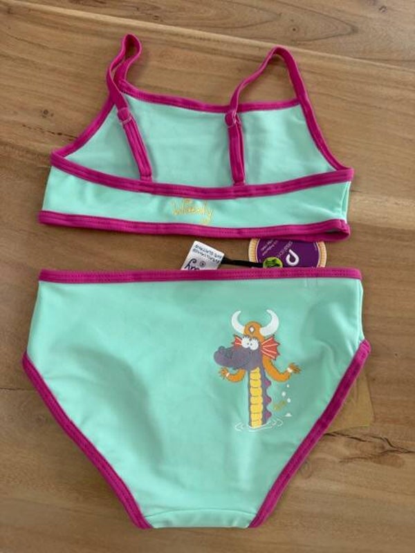 Bikini, roze met groen - thema draakje - 4 jaar