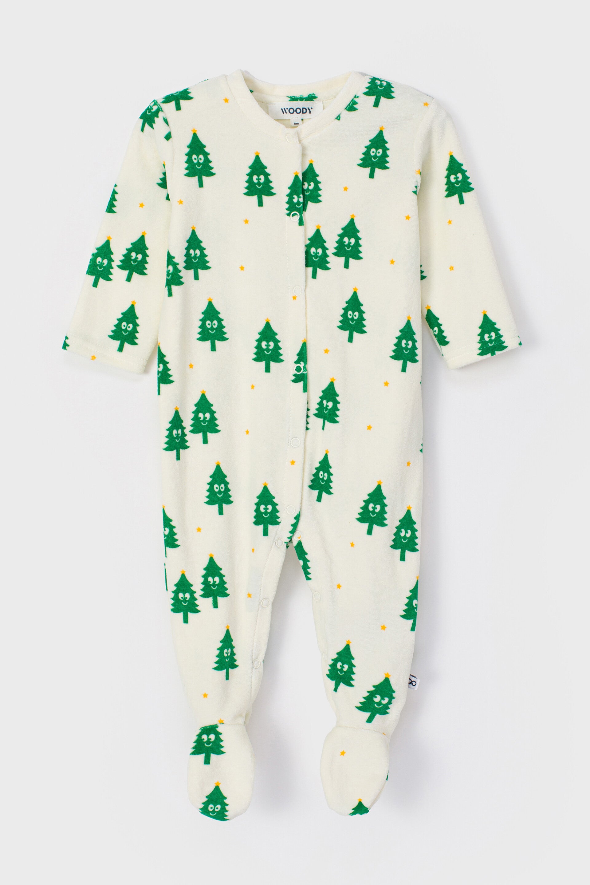 Kerstrompertje in fleece met een allover print van kerstbomen, 9 maand