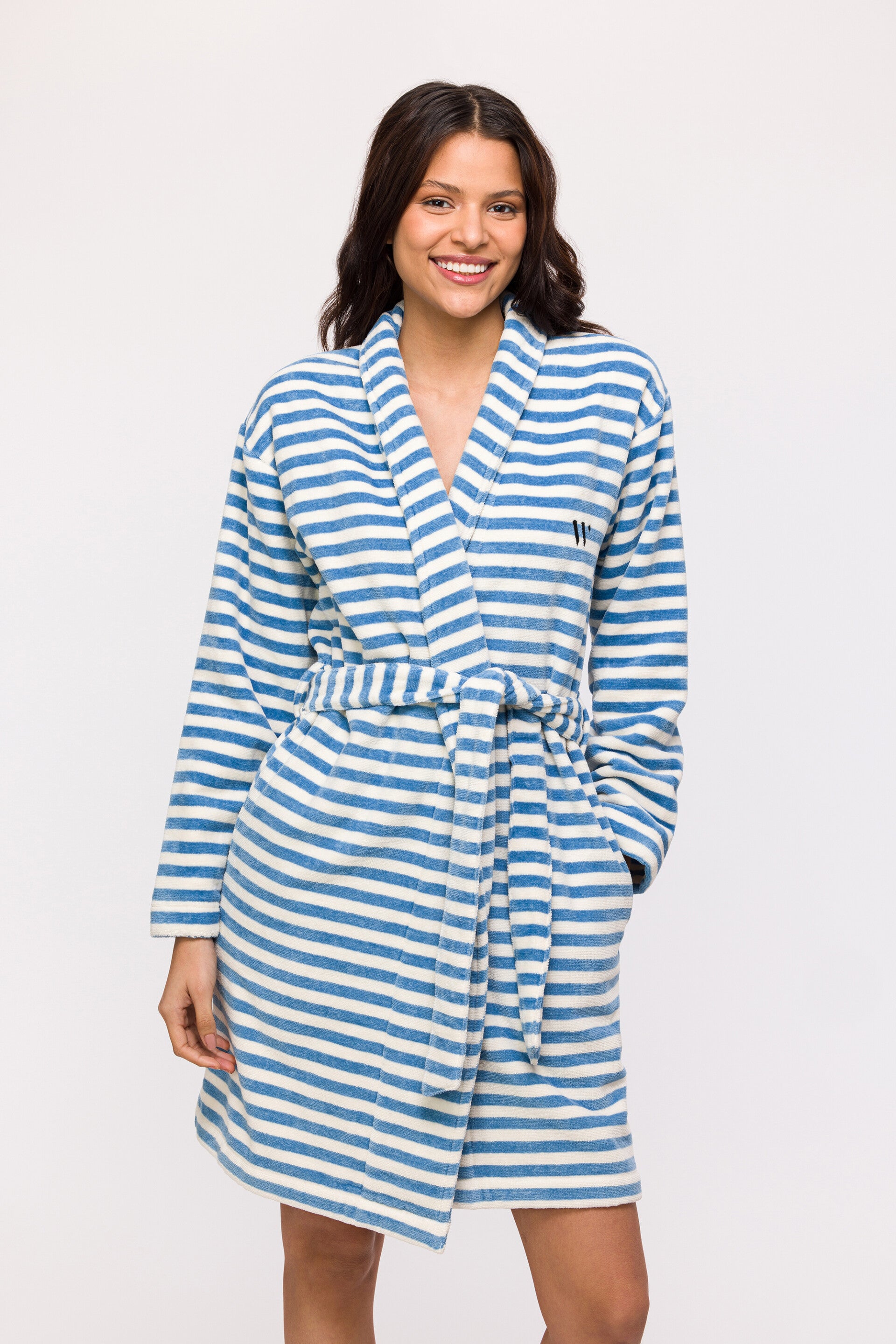 Dames Badjas blauw-witte streep, large