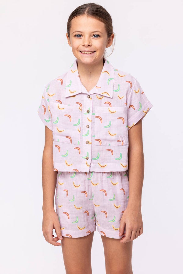 Meisjes-Dames Pyjama boomerang print, 12 jaar