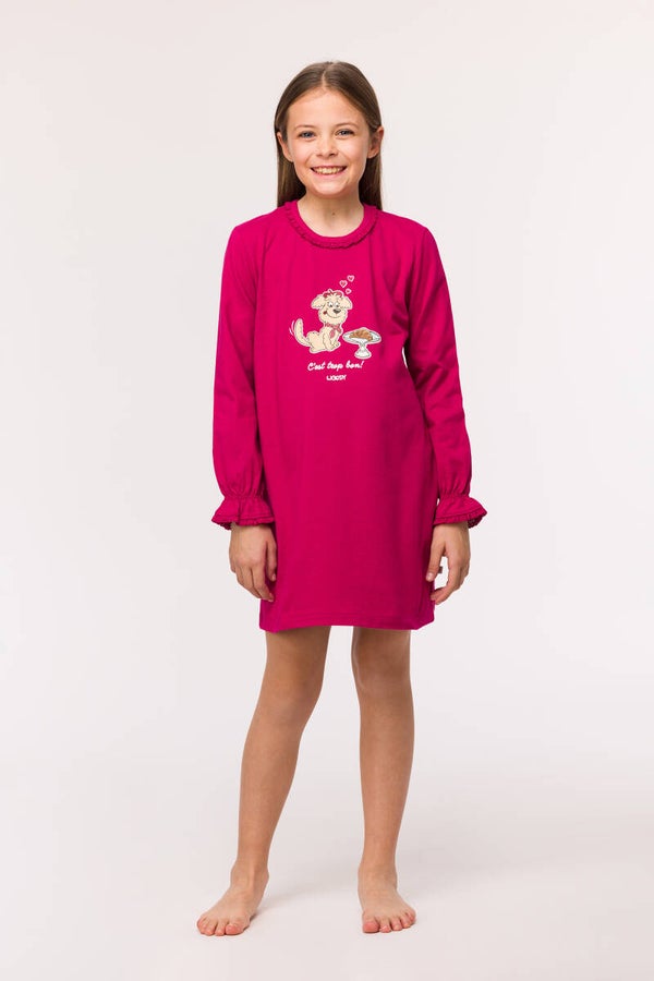 Woody slaapkleed meisjes/dames - framboos roze - labradoodle, 4 jaar