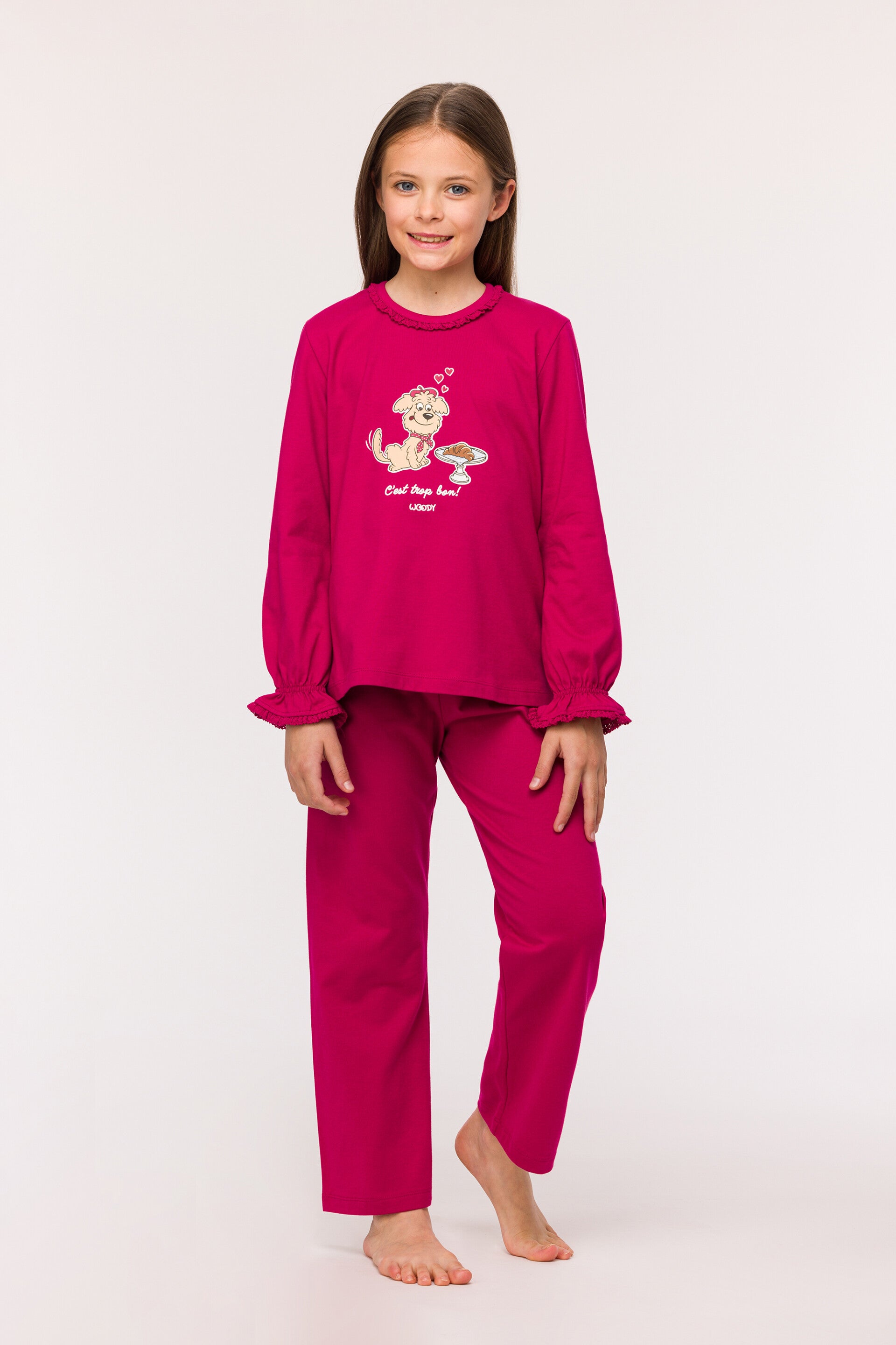Meisjes-Dames Pyjama framboos-rood, 10 jaar
