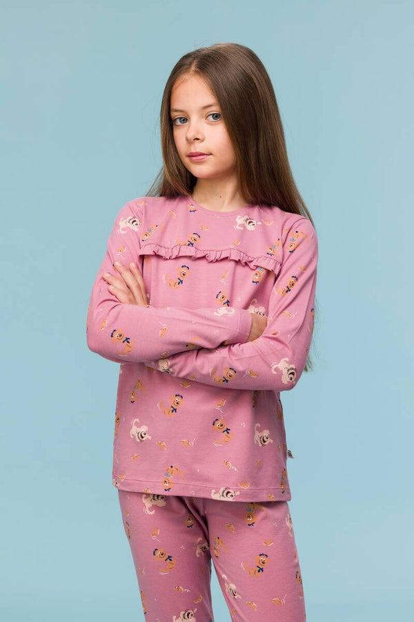 Woody pyjama meisjes/dames - all over roze - labradoodle, 10 jaar