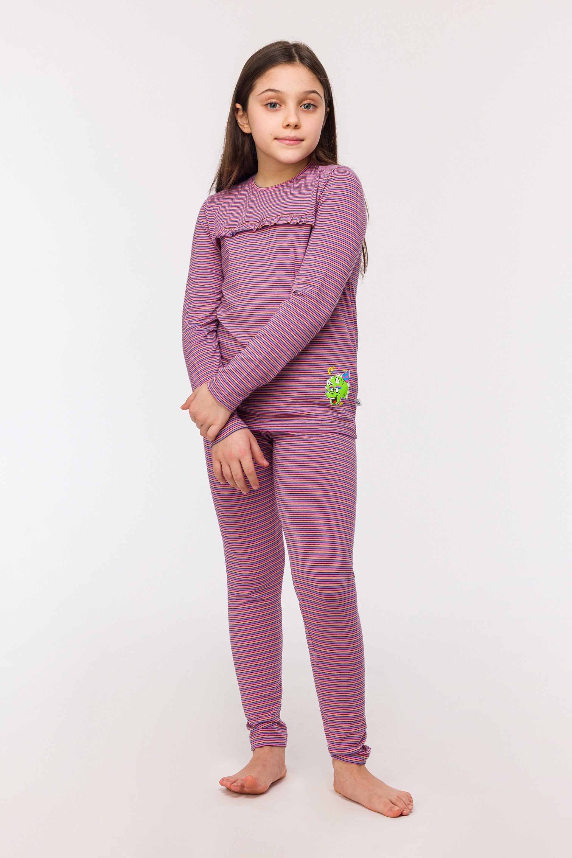 Woody Dino Meisjes Pyjama - roze-lila streep, 10 jaar