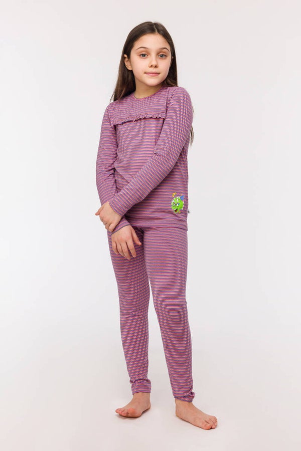 Woody Dino Meisjes Pyjama - roze-lila streep, 4 jaar