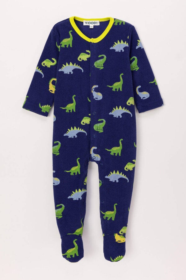 Unisex badstoffen pyjama met voetjes thema dino, 1 maand