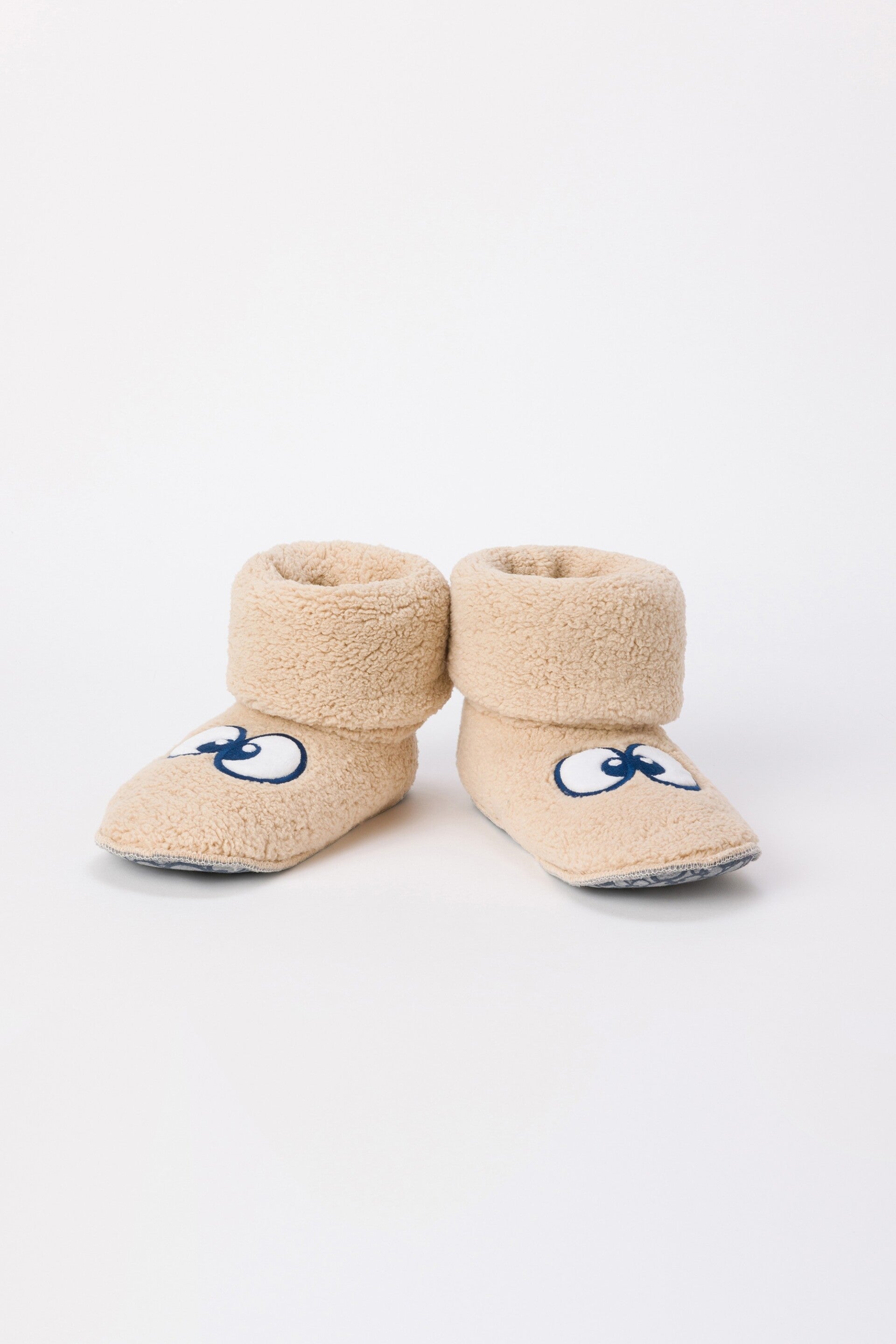 Beige pantoffels met grappige oogjes! maat 26-30