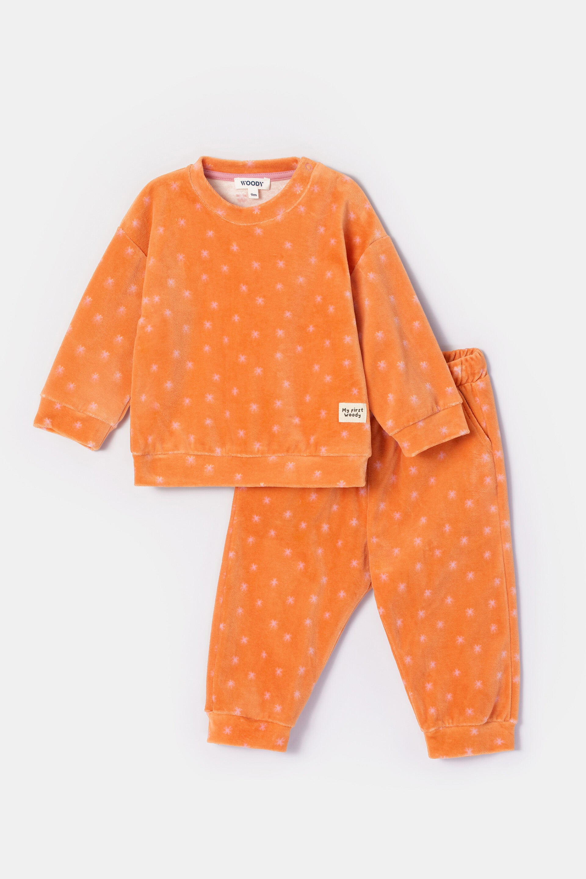 Warme pyjama met oranje sterretjes print, 9 maand