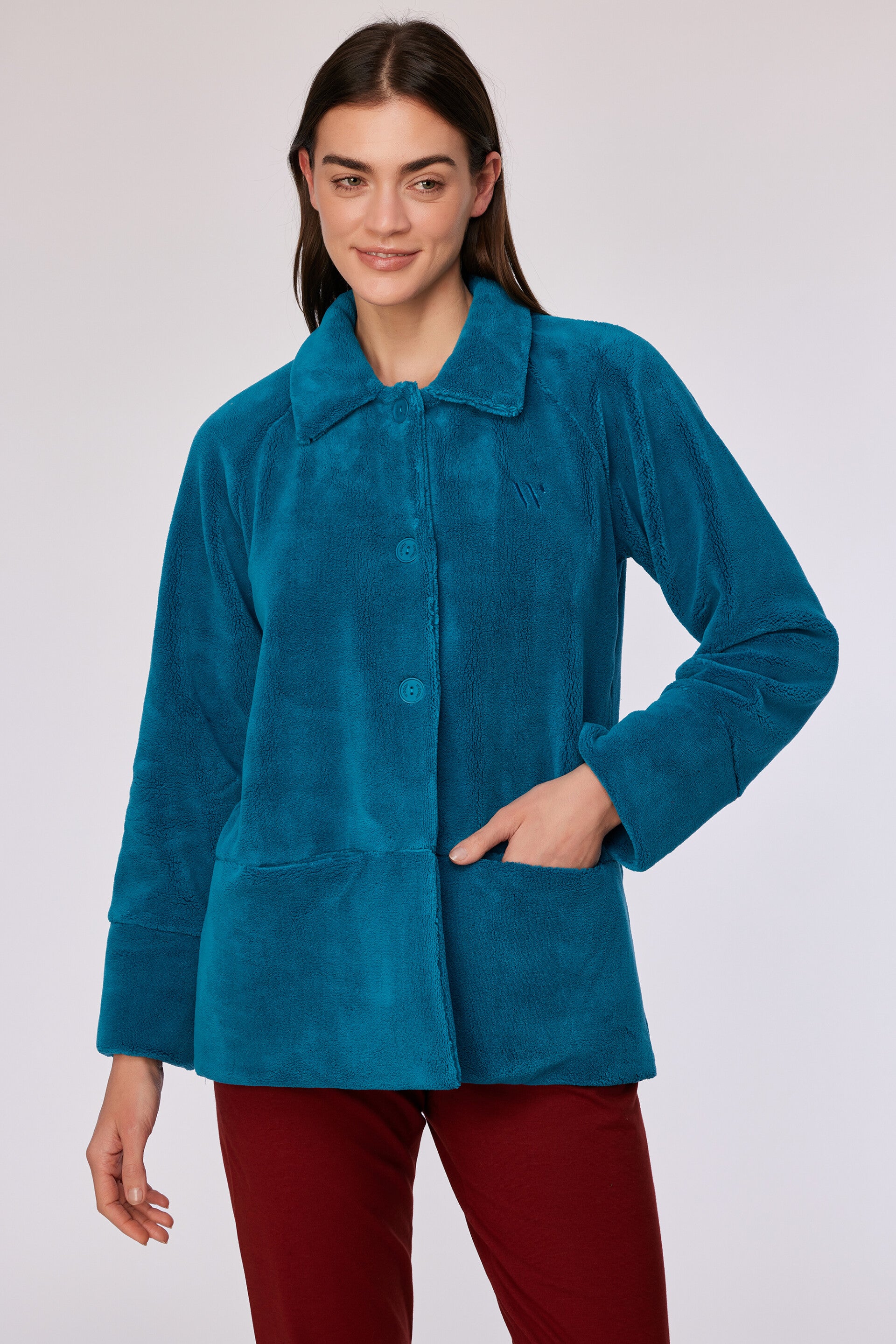 Groenblauwe korte jas, smal