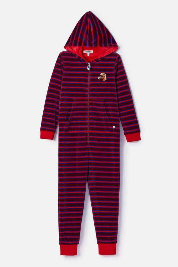 Rood gestreepte onesie in velours, large