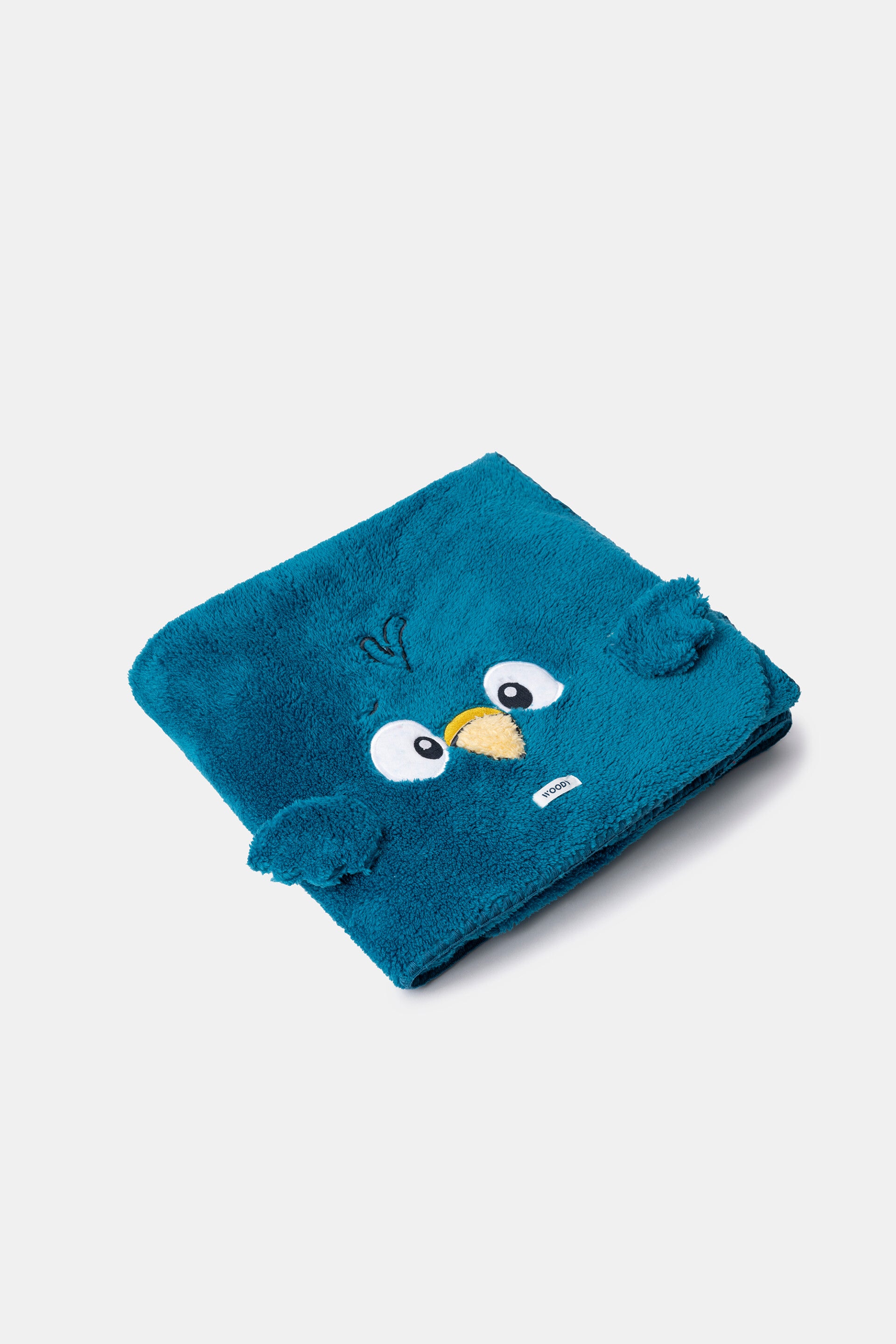 Groenblauwe plaid in teddystof met duif