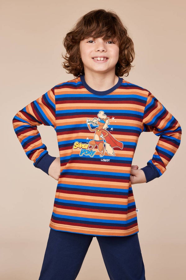 Meerkleurige gestreepte pyjama in katoen met pony, 16 jaar