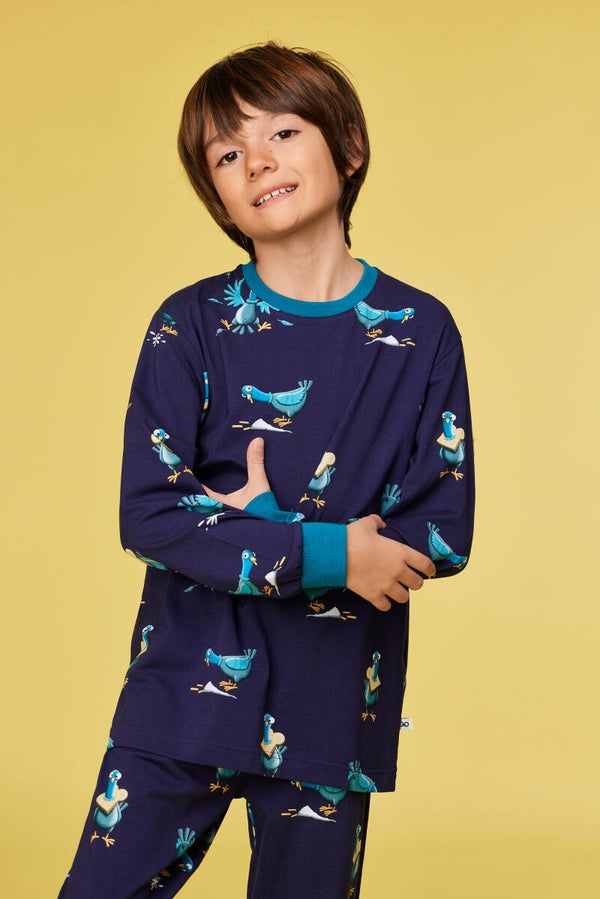 Donkerblauwe pyjama in katoen met duivenprint