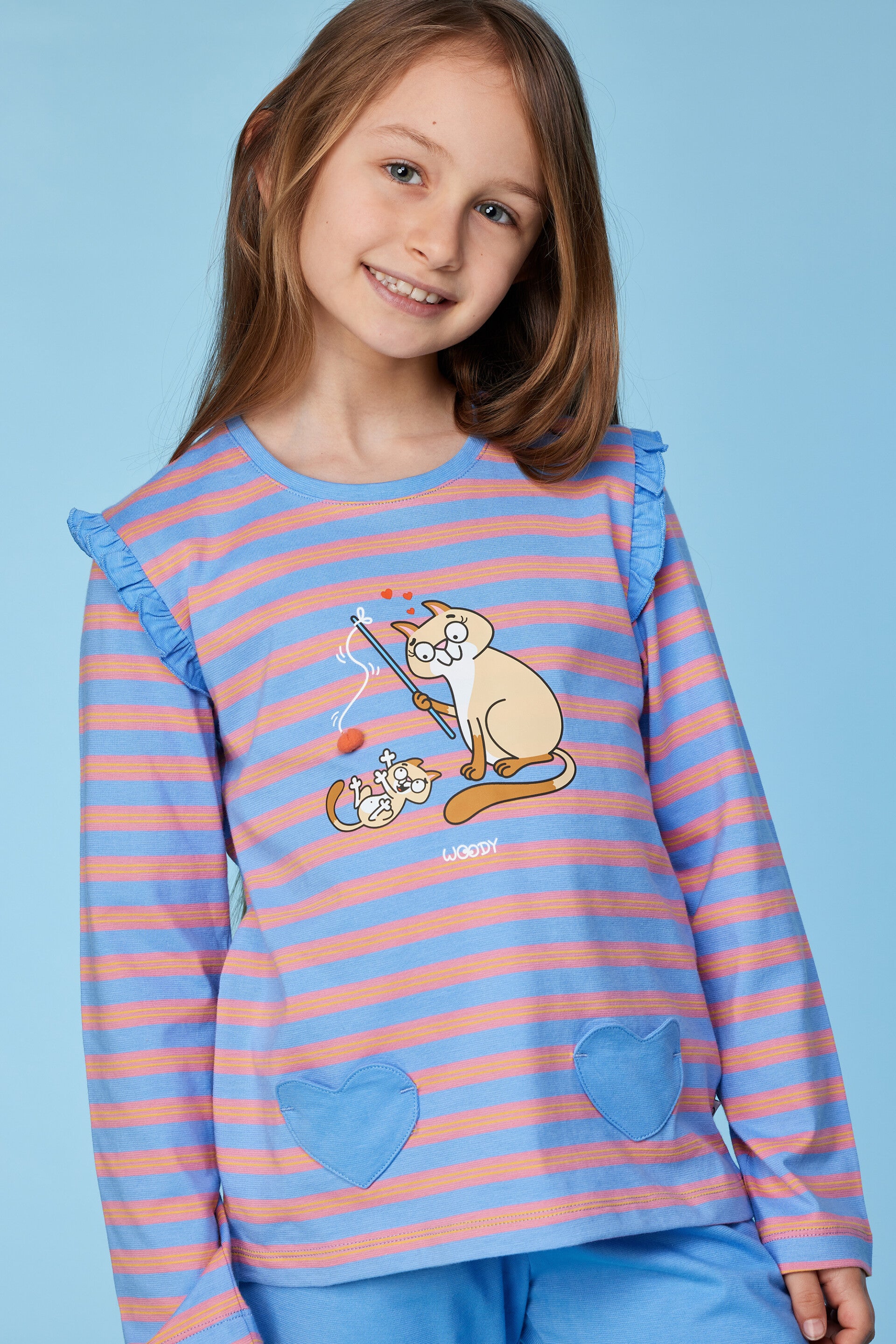 Blauw-roze gestreepte meisjes pyjama in katoen, 6 jaar