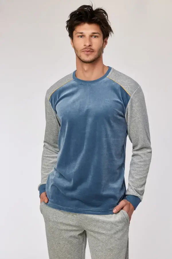 Blauwgrijze pyjama in velours, smal