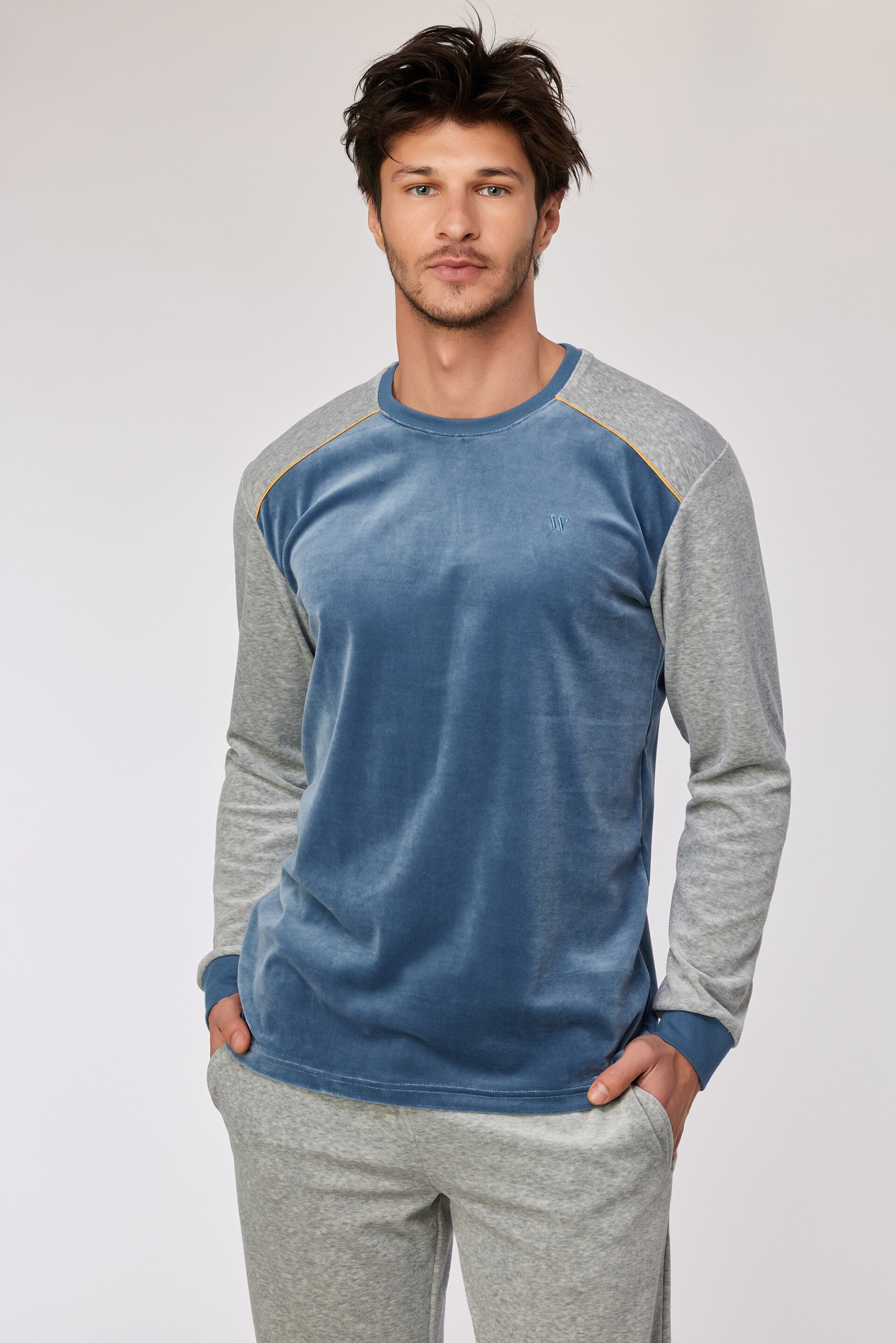 Blauwgrijze pyjama in velours, medium